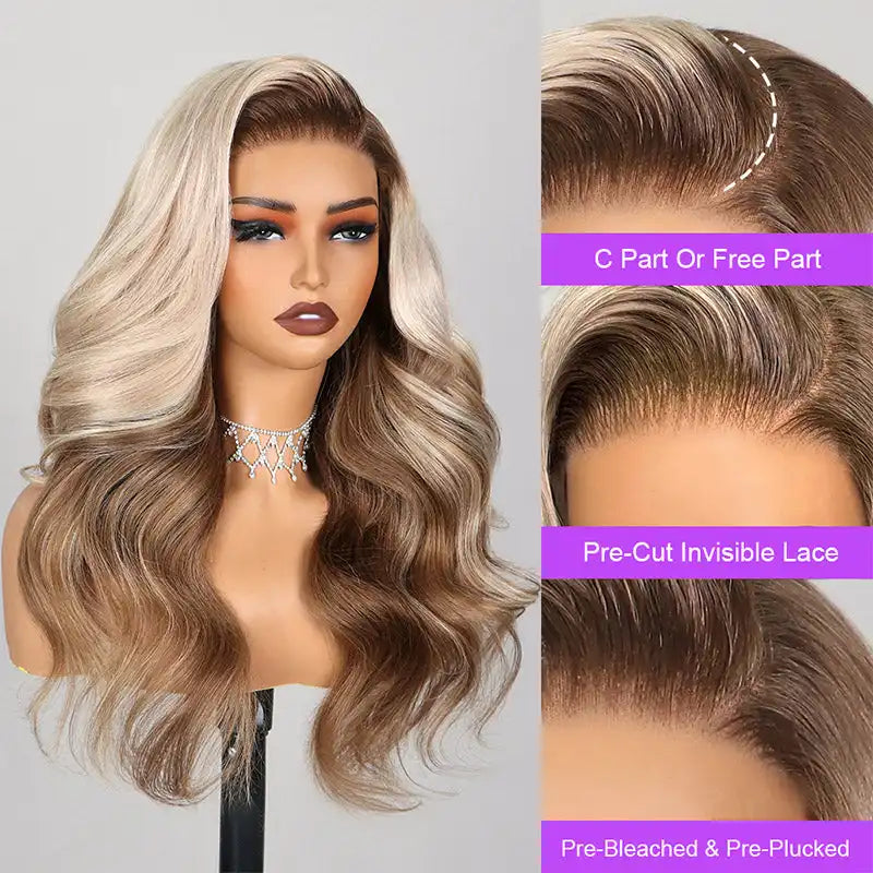 6x5 Loose Body Wavy Glueless Wig - Ash Blonde Ombre