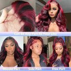 13x4 Lace Front Body Wave Wig - Red Streak Highlights