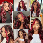 13x4 Lace Front Body Wave Wig - Red Streak Highlights