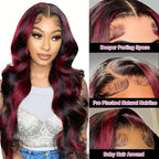 13x4 Lace Front Body Wave Wig - Red Streak Highlights